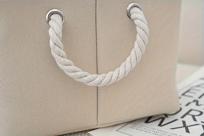 Beige Canvas Multi-Purpose Storage Box - Pet Toy Organizer with Brown Paw Print Design, Rope Handles - Ideal for Dog Toys, Clothes & Organizational Needs