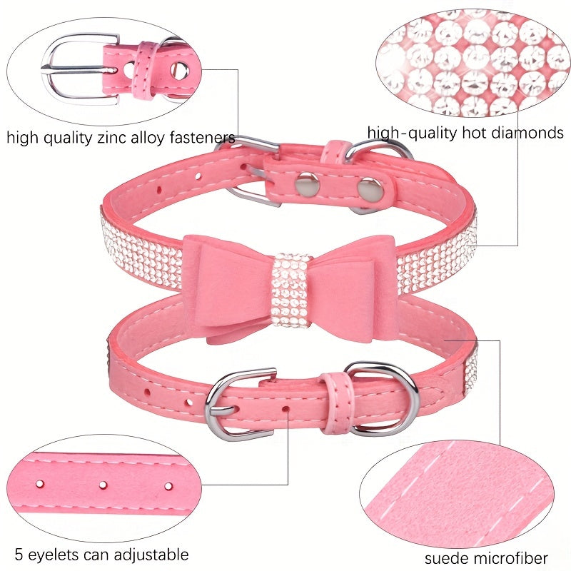 Rhinestone Dog Collar, Double-layer Bow Decor Pet Collar For Small Medium Large Dogs