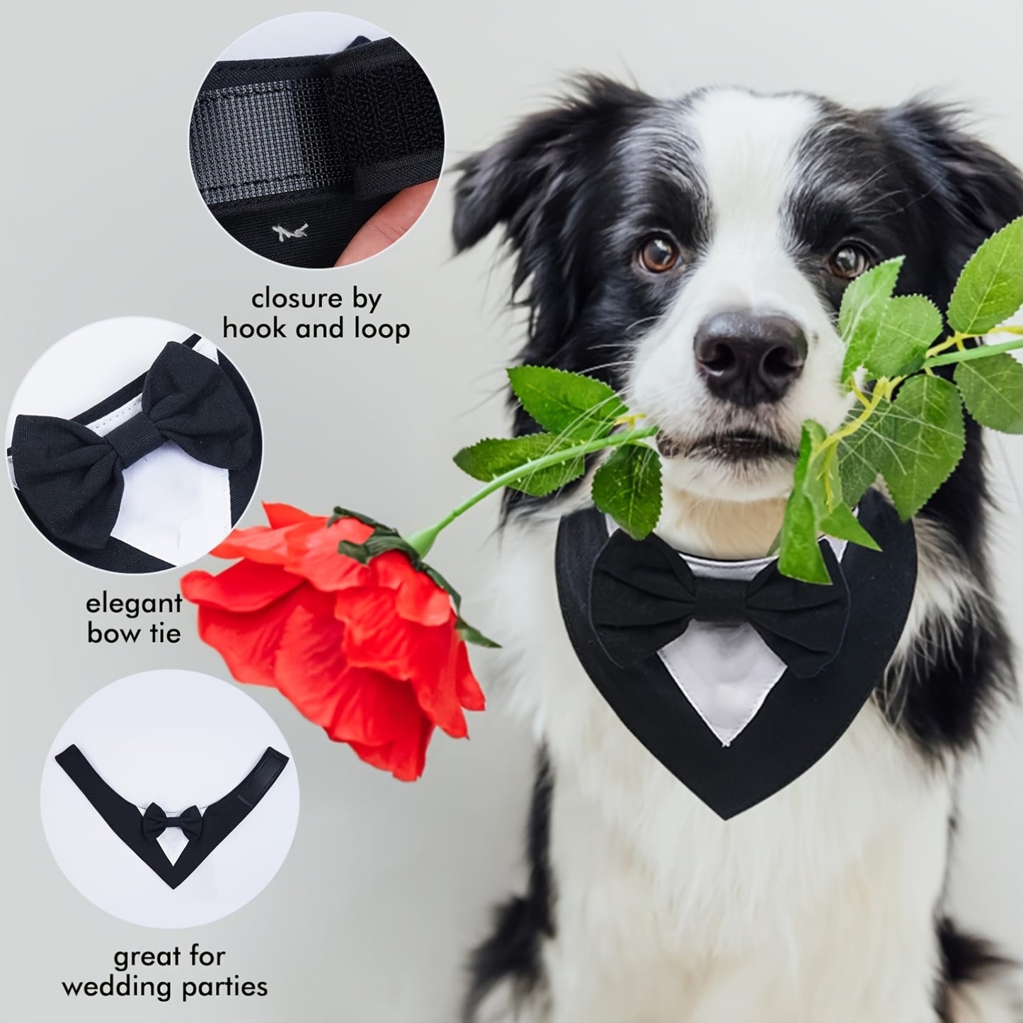 Elegant Dog Tuxedo Bandana with Bowtie Collar - Formal Pet Wedding Scarf, Adjustable Party Tails Suit, Ideal for Small to Medium Breeds, Polyester Dog Birthday Attire, Valentine's Day Costume for Pets