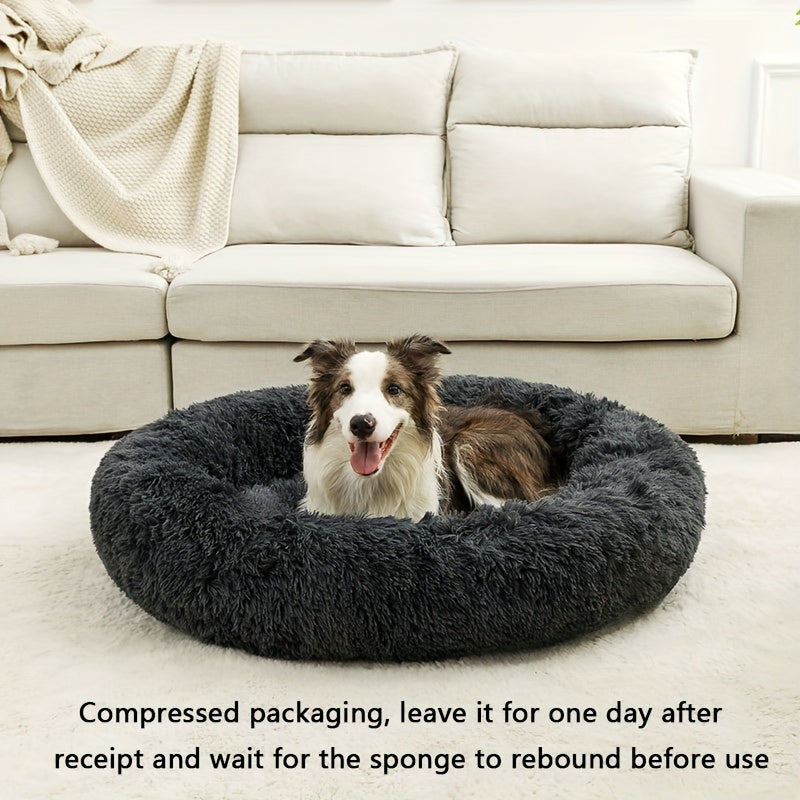 Cozy Fluffy Faux Fur Plush Pet Bed - Soft, Warming, Round, Long-Lasting Comfort for Small to Medium Dogs and Cats - Ideal for Cold Winter Nights and Snuggle Lovers