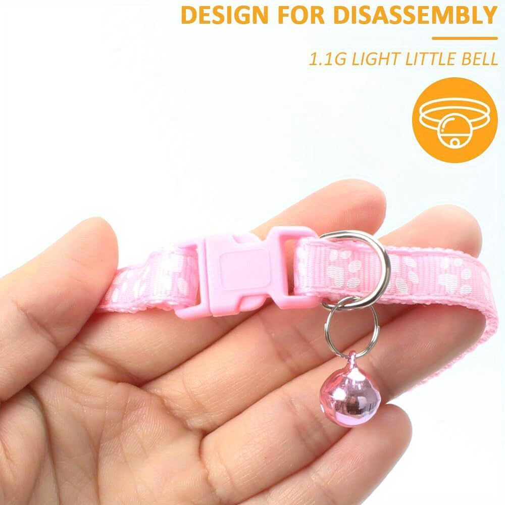 38pcs Adjustable Pet Collar Set - Jingly Bell, High-Visibility Reflective Paw Prints, Durable & Tear-Resistant for Small Dogs and Cats - Adorable Safety Buckles