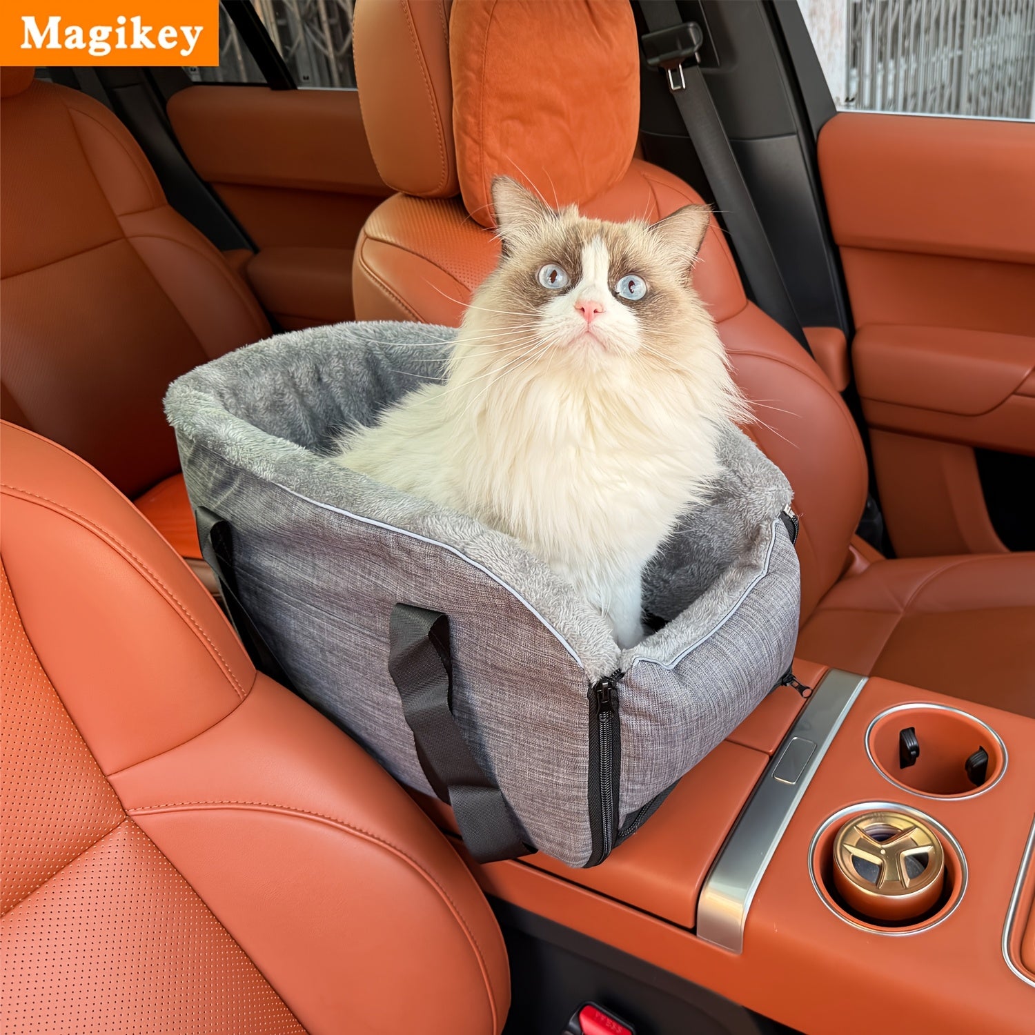 Magikey 1pc Is Suitable For Pet Car Seat Bags For Small And Medium-sized Dogs And Cats, Portable Travel Bag For Pets, Outdoor Pet Harness Bags, And Can Be Placed In The Central Armrest Of The Car