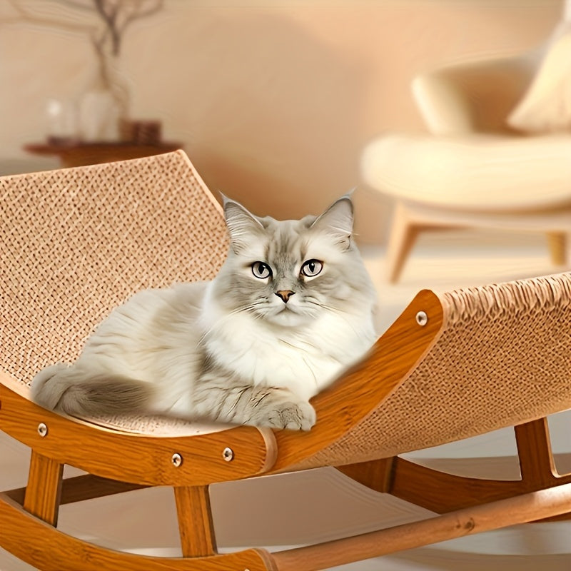 Large Elevated Recycled Wood Cat Hammock with Durable Sisal Scratching Board