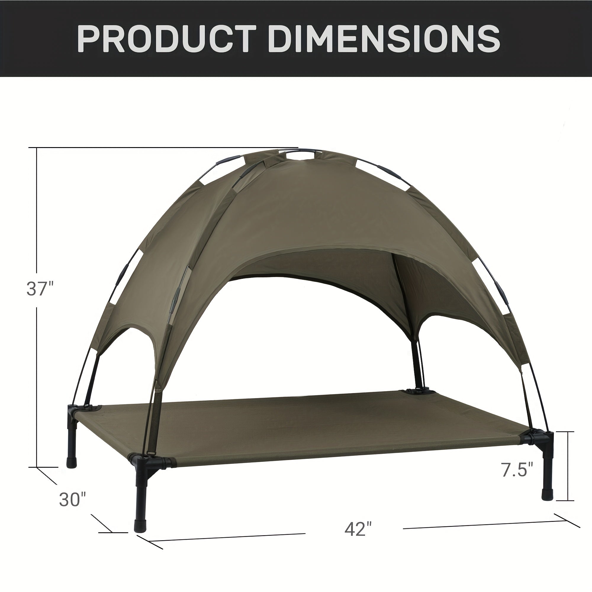 HEEYOO 42" Raised Dog Bed with Detachable Canopy - All-Weather Foldable Pet Cot for Indoor/Outdoor Use, Cooling Breathable Mesh & UV Protection, Windproof Sun-Resistant Elevated Bed for Dogs & Cats, Camping, Living Room, Bedr