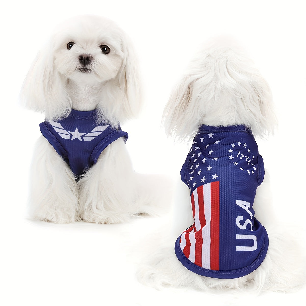 Patriotic Pooch Vest Shirt - Shirts for Small, Medium, Large, Mini & Toy Breeds - Soft Knit Polyester Fabric, Hand Wash Only, National Holiday and Outdoor Fun Pet Apparel with American Flag Design