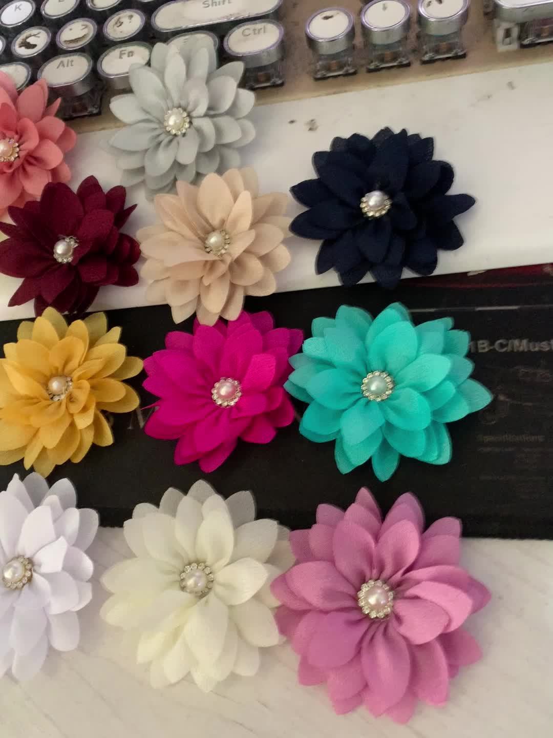 12pcs 2.2inch ( 5.5cm) Sharp Corner Flowers No Clips Holiday Party Decoration Making Pet Collar Flower Hair Accessories for Headband Hairband
