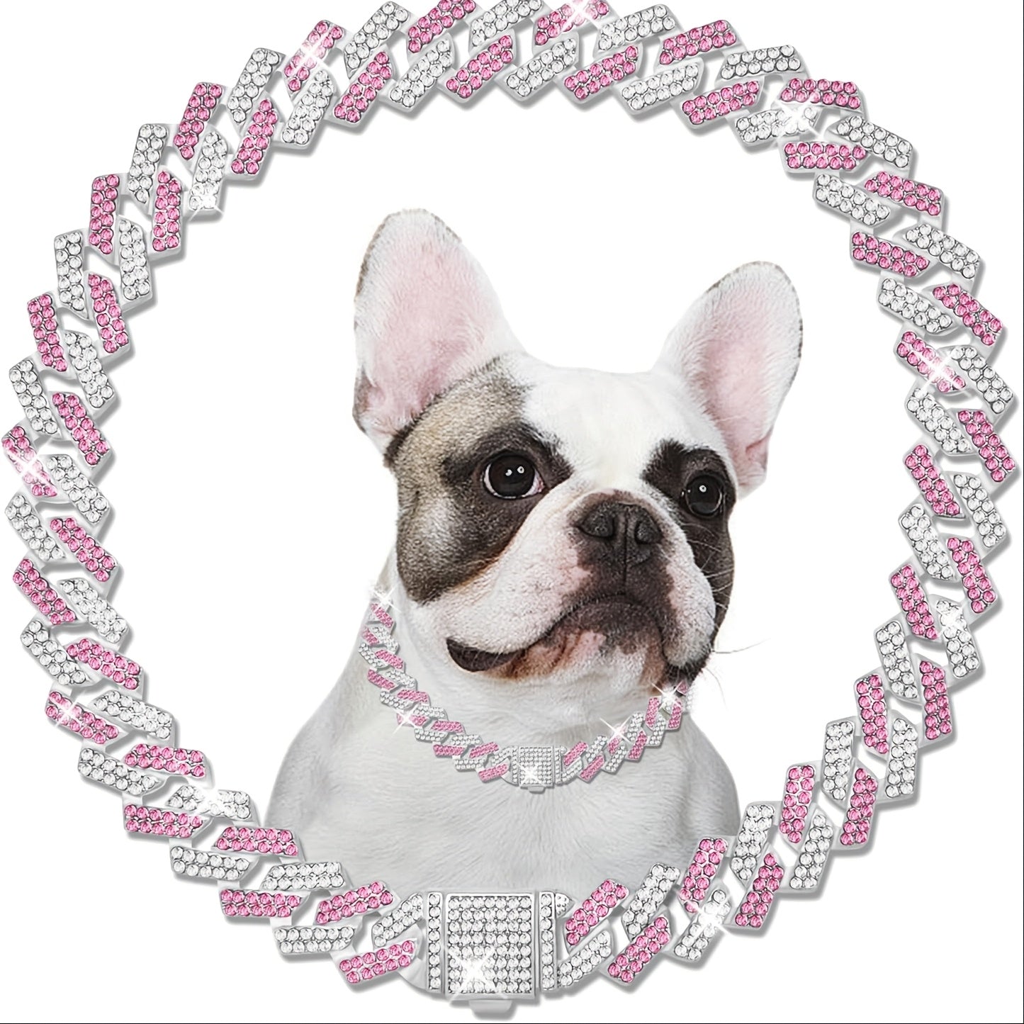 15mm Wide Golden Diamond-studded Cuban Link Pet Collar - Stylish Flip Cover for Dogs and Cats