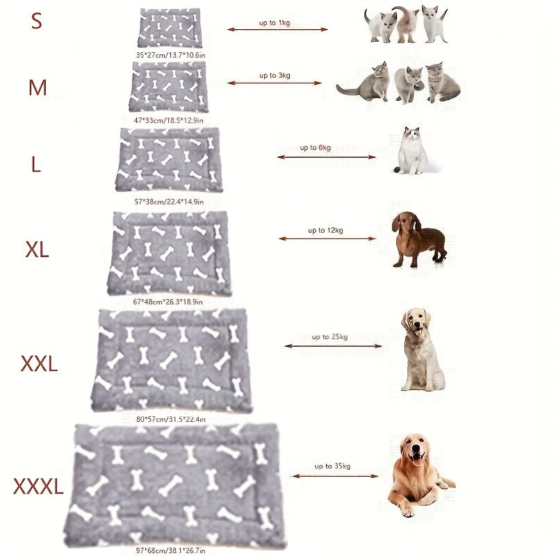 Cozy Pet Bed for Medium Dogs & Cats - Soft, Hand Washable Polyester with Cartoon Bone Design, All-Season Comfort