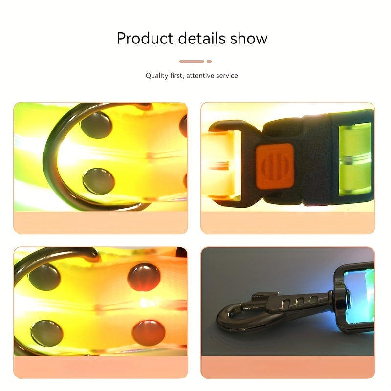 LED Dog Light Up Collar Leash Set, Adjustable Pet Collar, Usb Rechargeable Night Colorful Light Visibility 100+m/328+ft Pet Leash