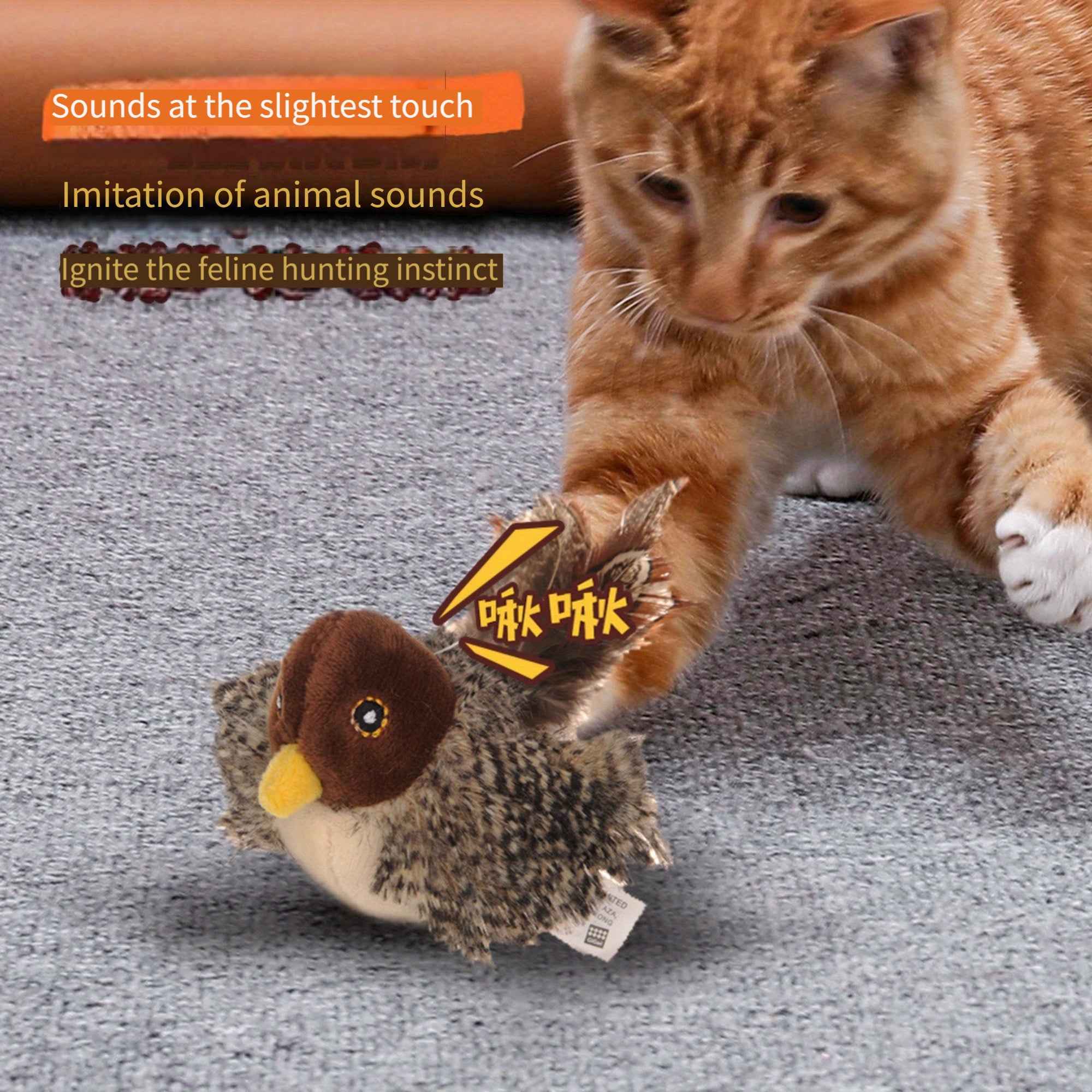 Interactive Plush Bird Cat Toy with Self-Raising Sound, Includes Pet Herb - Non-Electric Fabric Pet Toy, Simulated, TikTok