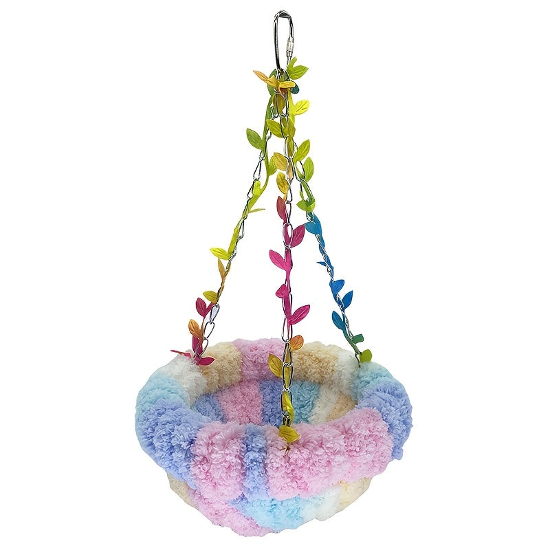 1pc Parrot Jungle Hammock Swing, Macaw Budgie Peony Play & Rest Bird Nest - Metal Toy Accessories For Aviary, Greenery Design With Soft Lining - For Small & Medium Birds - Suitable for Playtime & Rest - Perfect Gift for Bird