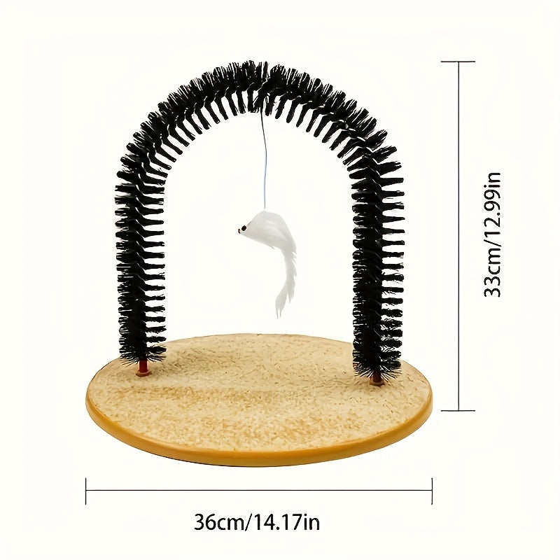 Cat Arch Self Groomer with Massage & Brushing - Interactive Scratching Post, Durable PVC Construction, for Indoor/Outdoor Cats - Promotes Healthy Coat, Reduces Shedding, Prevents Matting - Ideal for All Cats, Kittens, Senior