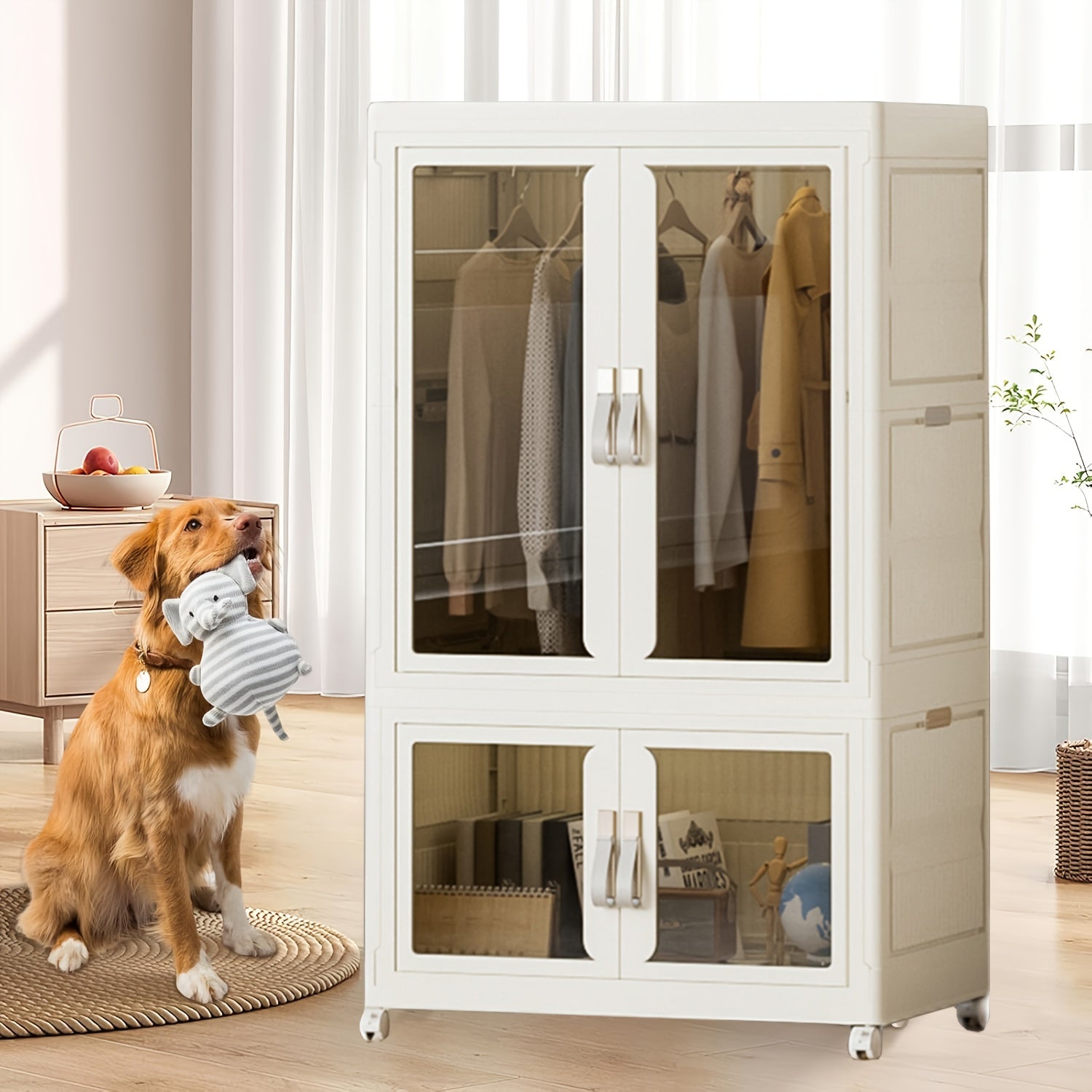 Pet Wardrobe Closet, Dog Closet - Stackable Storage Box With Doors, Wheels, And Hangers - Stackable Drawer Closet - Pet Accessories, Dog Toys, Pet Clothes