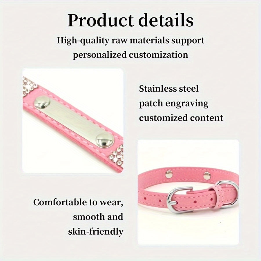 Personalized Rhinestone Dog Collar with Engraved ID Tag