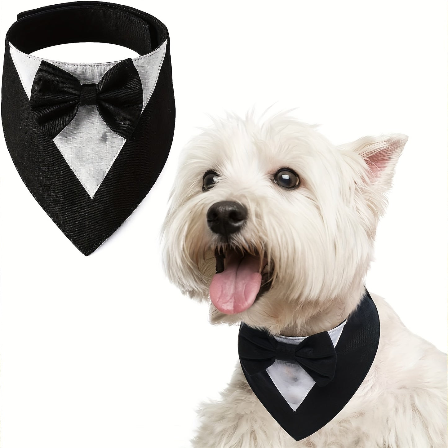 Elegant Dog Tuxedo Bandana with Bowtie Collar - Formal Pet Wedding Scarf, Adjustable Party Tails Suit, Ideal for Small to Medium Breeds, Polyester Dog Birthday Attire, Valentine's Day Costume for Pets