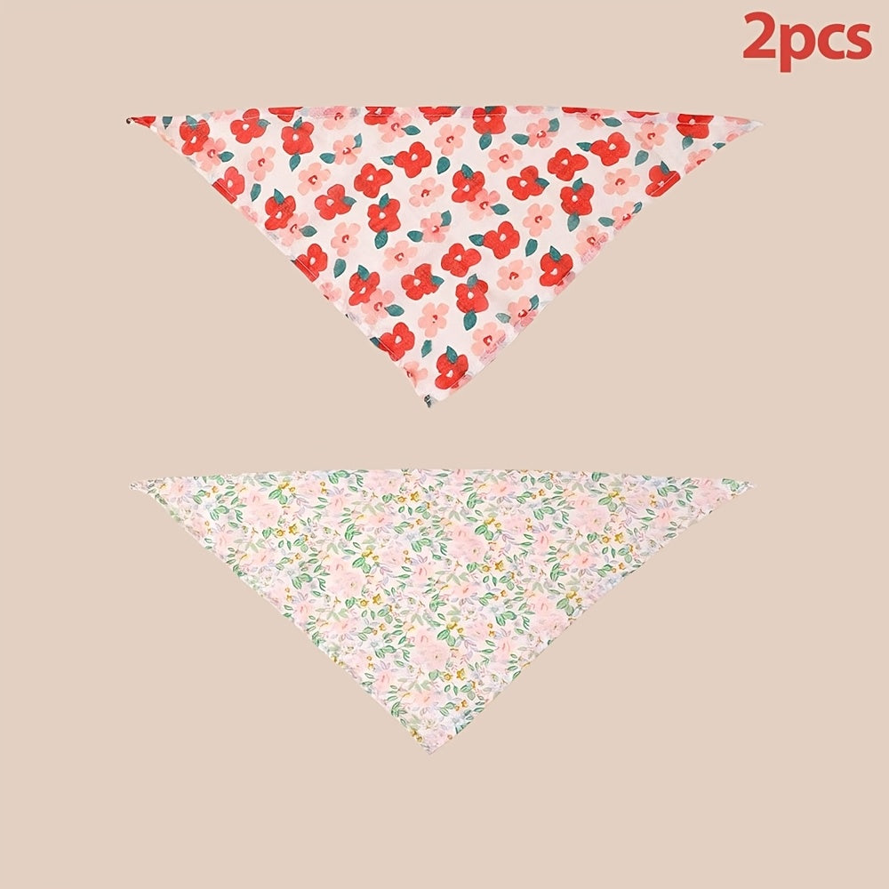 2pcs Dog Bandanas, Floral Print Pet Scarves, Breathable Polyester, Machine Washable, All-Season Comfort, Knit Fabric Pullover Pet Accessories for Small, Medium, Large, and Extra Large Breeds