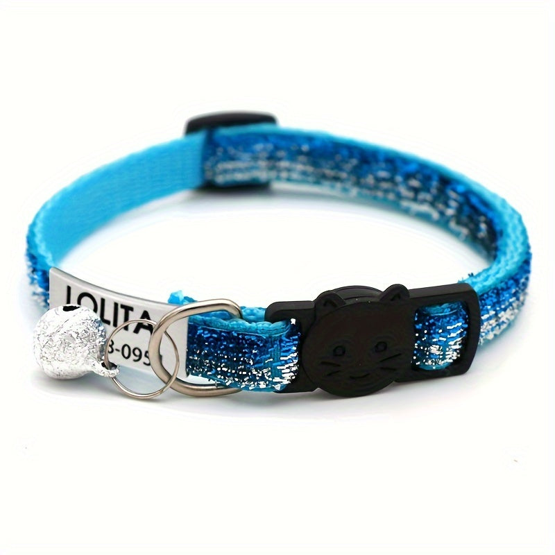 Personalized Bling Cat Collar With Nameplate, Glitter Cat Collar With ID Tag Pendant And Bell, Cute Customized Pet Collar ID Name Pendant Tags For Kittens And Puppy Dogs, Engraved Cat Decoration
