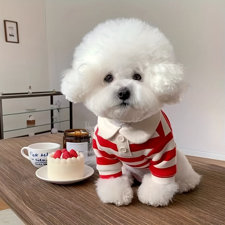 Cozy Striped Dog T-Shirt with Leash Attachment - Soft Knit Pet Apparel for All Seasons, White & Navy Blue, Small to Large Breeds, Machine Washable, Dog Clothes
