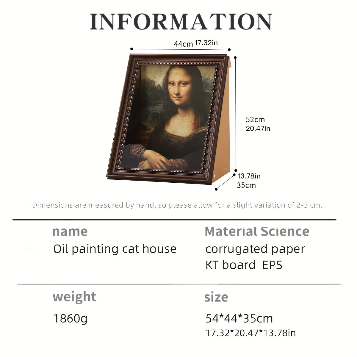 Mona Lisa Cat Bed & Scratching Post - Vintage Framed Cat House, Removable Scratch Pad, Elegant Home Decor Pet Furniture for Indoor Cats - Perfect Gift for Cat Lovers, Cat Bedroom Decor And Accessories, Classical Art Theme, Qu