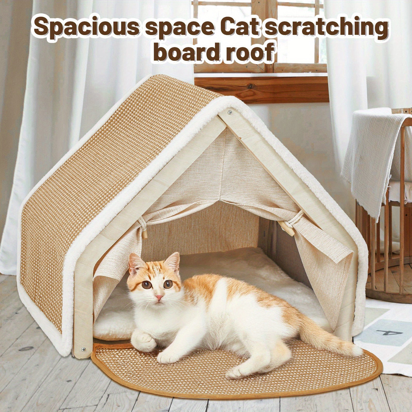 19.68" Super Large Sisal Cat Tent Villa - Four-Season Semi-Enclosed Cat Bed with Removable Natural Sisal Scratching Board, Anti-Chip Design & Polyester Fill for Cozy Comfort, Pet Relaxation Spot, Vibrant Home Decor, Durable P