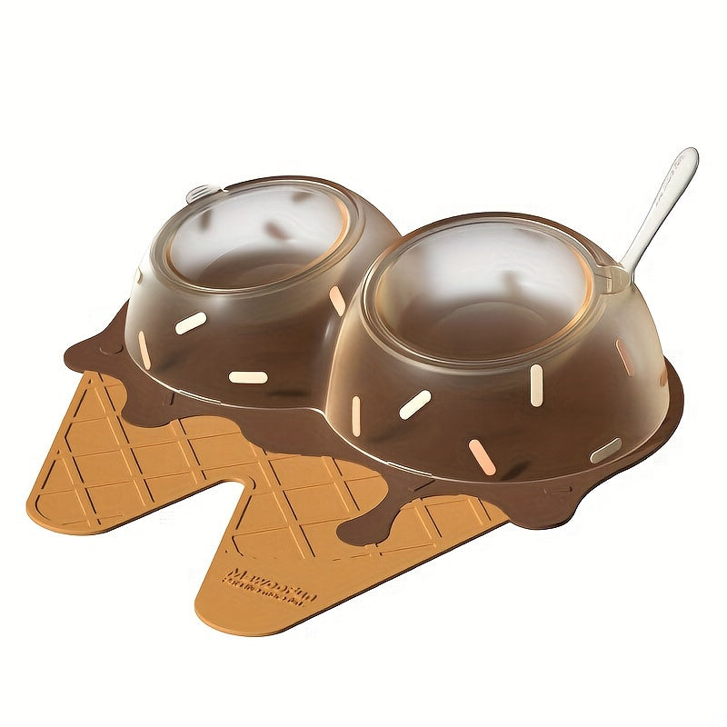 Ice Cream Design Raised Cat Bowls, Double Pet Feeding Station with Neck Protection, Durable Plastic Material for Cats - Inclined Elevated Food and Water Bowls Set