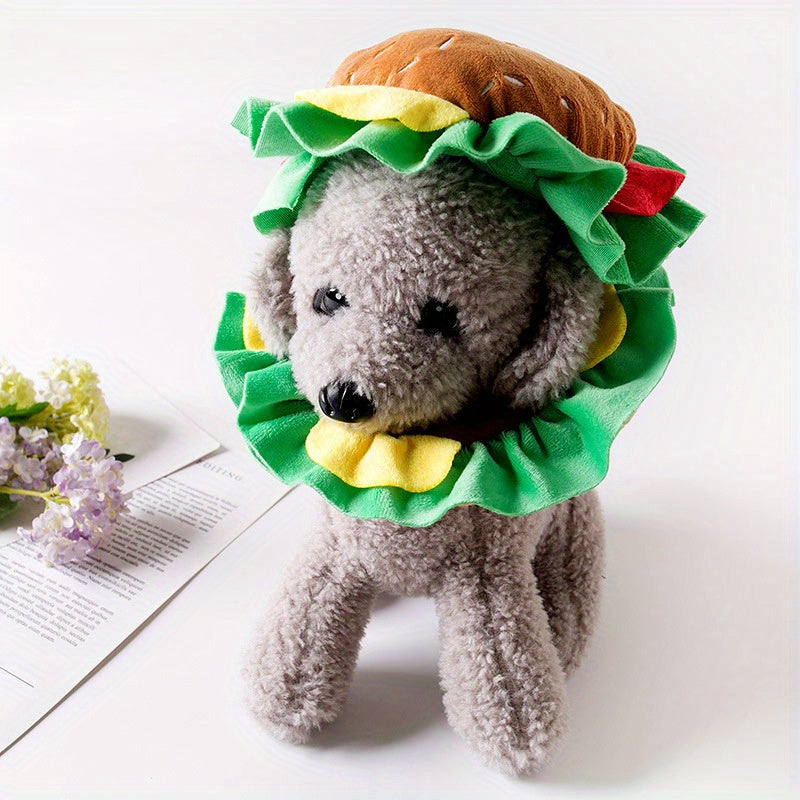 Dog Cat Hamburger Headgear Collar Hat Cartoon Pet Accessories Clothes Funny Costume Elizabethan Ring