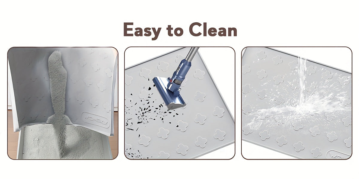3-in-1 Washable Silicone Cat Litter & Food Mat - XXL Large Waterproof Non-Slip Floor Protector, Raised Edges Pet Feeding Tray, Foldable Litter Trapping Mat for Cats, Easy Clean Kibble & Crumbs Proofing System (Fits Litter Box