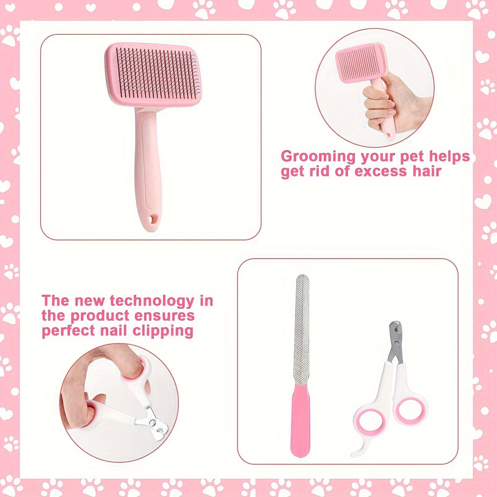 8pcs Pet Grooming Set, Dog Brush Set with Nail Clipper, Flea Comb, Shampoo Brush, Hair Removal Brush, and Silicone Toothbrush