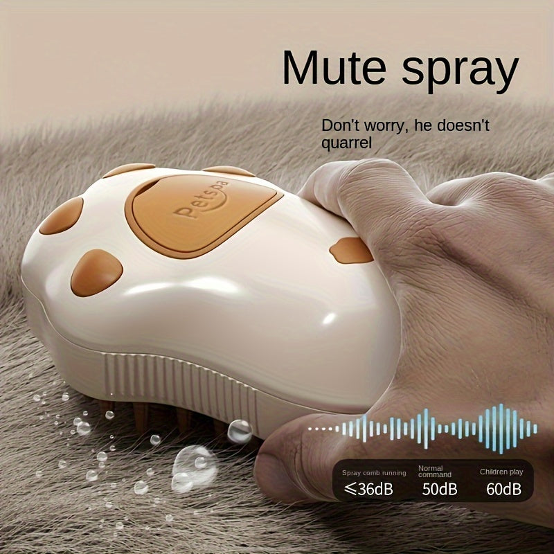 3-in-1 Self-Cleaning Steam Cat Brush - USB Rechargeable Pet Grooming Tool with Comfort Massage, Hair Removal & Nail Trimming Features for Cats and Dogs, Paw-Shaped Silicone Bristles