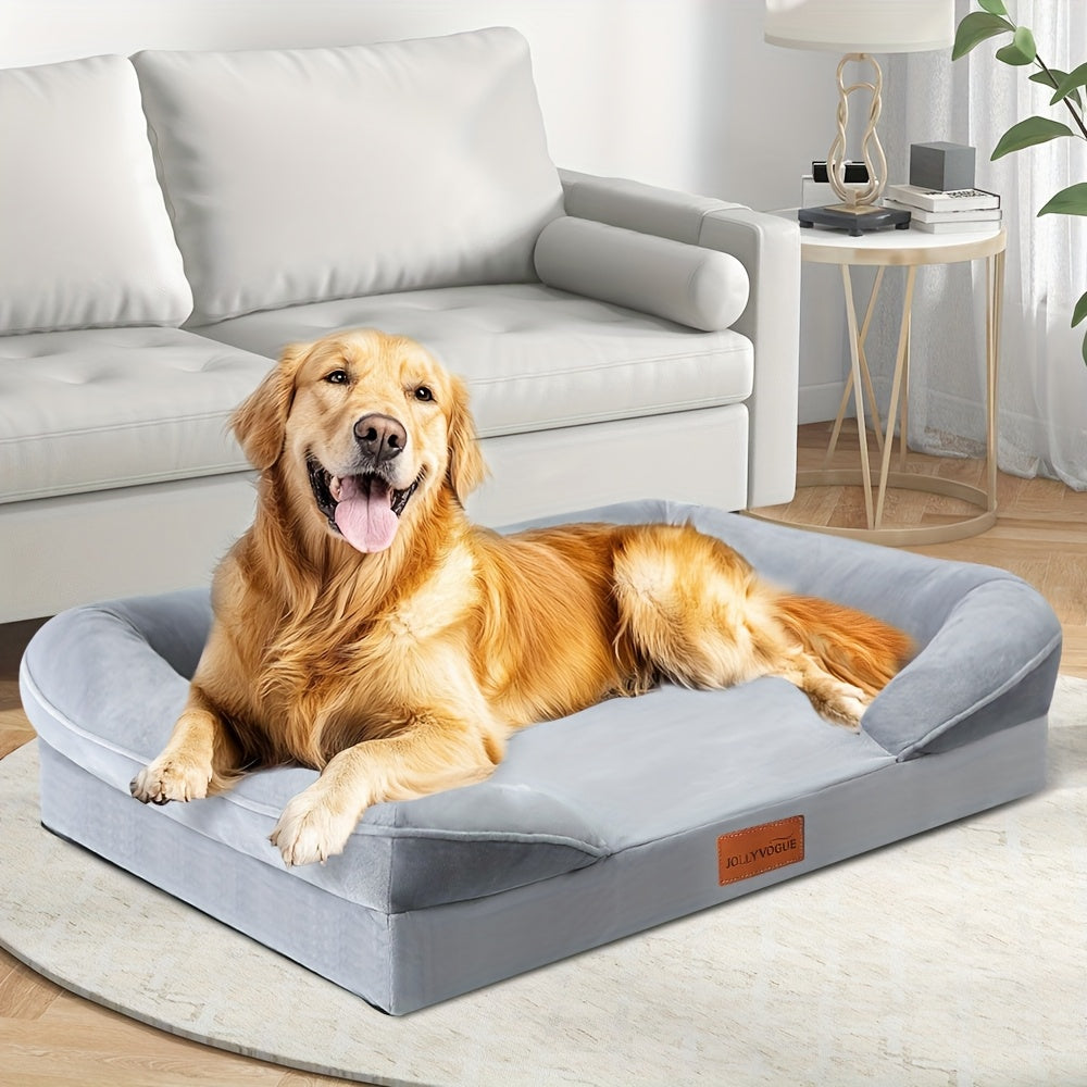 1pc Dog Bed - 100% Supportive Foam - Extra Large Dog Sofa Pet Bed with Removable Washable Cover and Soft Lining & Non-Slip Bottom - Grey, Available in 3 Sizes - Perfect Gift for Your Furry Friend, Ideal for Year-Round Use in