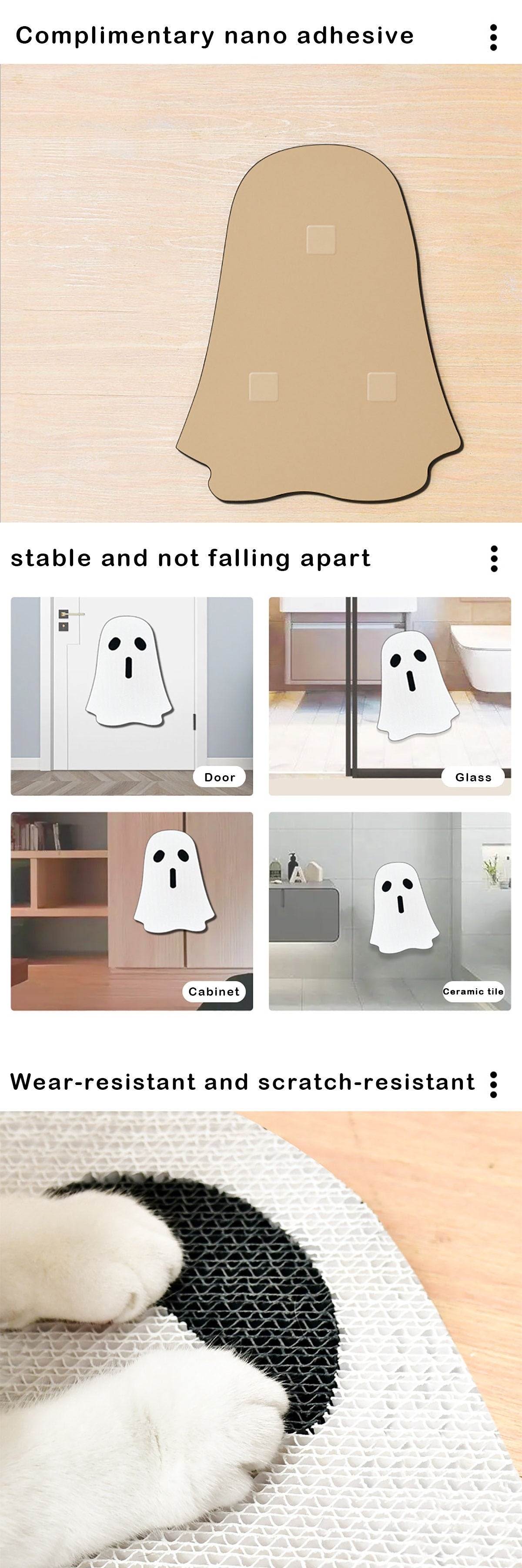 Halloween Ghost Cat Scratching Board, Durable Cardboard Cat Scratcher Pad, Indoor Cat Toy, Pet Furniture, Cat Nail Trimmer, 3D Scratching Post for Cats