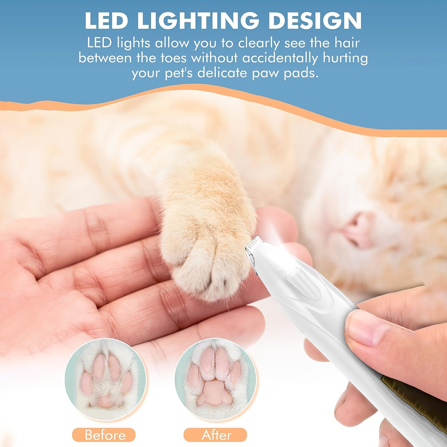 Rechargeable Pet Grooming Clipper with LED Light - USB Charged, Lithium Battery Powered for Dogs & Cats