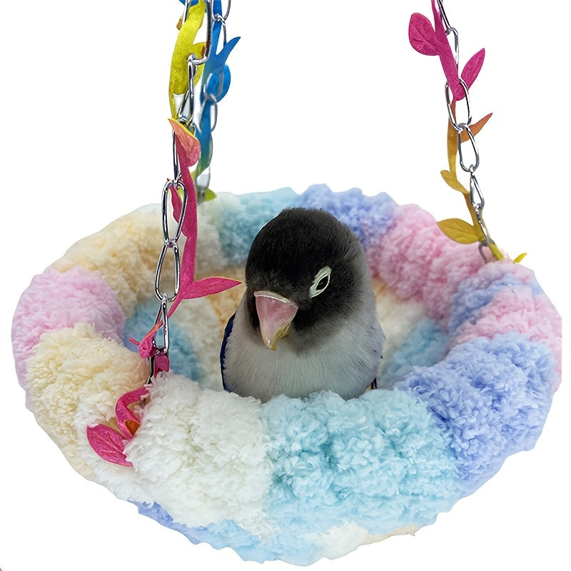 1pc Parrot Jungle Hammock Swing, Macaw Budgie Peony Play & Rest Bird Nest - Metal Toy Accessories For Aviary, Greenery Design With Soft Lining - For Small & Medium Birds - Suitable for Playtime & Rest - Perfect Gift for Bird