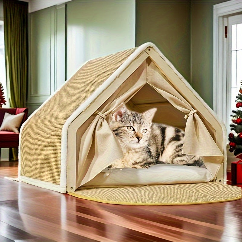 19.68 inches Shell shape sisal cat house Semi-enclosed sleeping bag cat house Natural cat scratching board Anti-chip design Universal pet furniture for indoor and outdoor use