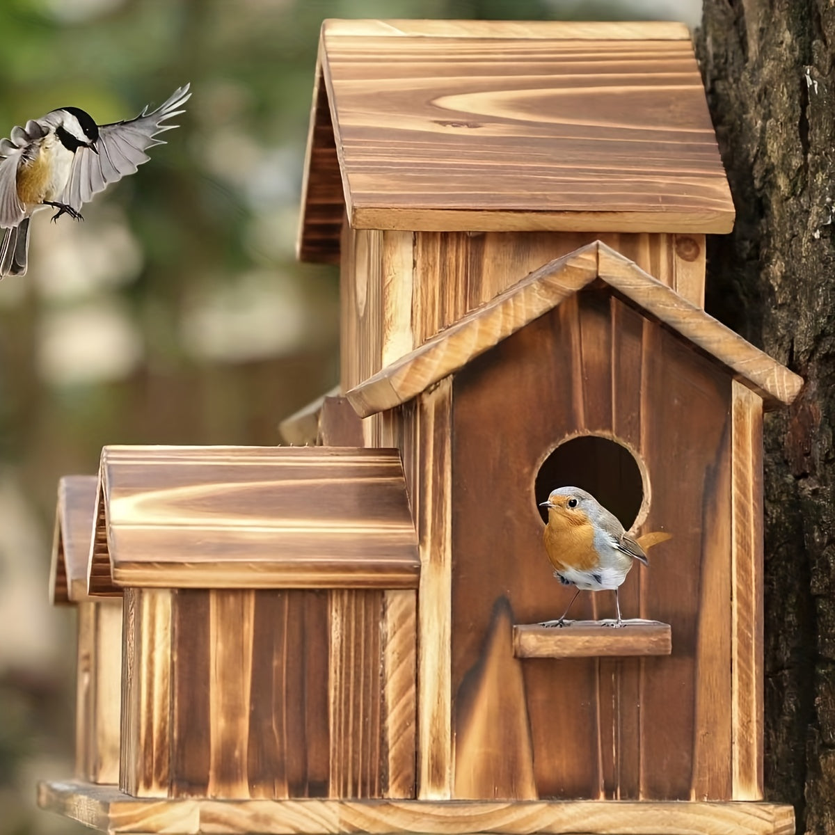 1pc Bird Houses For Outside, Wooden Bird House, Hanging Bird House, Handmade Natural Bird House, Beautiful Birdhouses, Garden Supplies