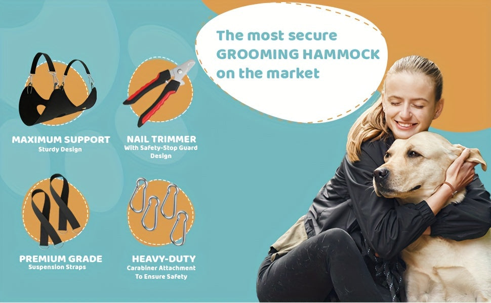 Dog Grooming Hammock Sturdy & Safe Dog Hammock For Grooming With Durable Carabiner Clips & Straps Soft, Comforting Dog Grooming Harness Pet Grooming Hammock + Nail Trimmer For Large Dogs