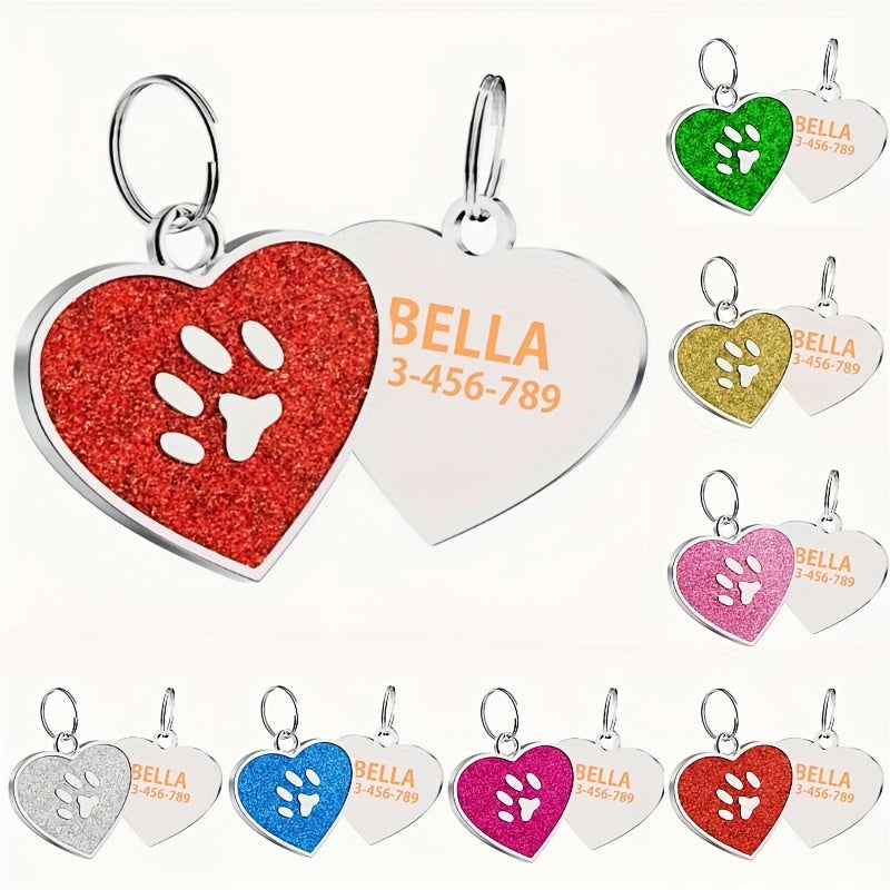 Customized Heart-shaped Paw Print Pendant - Engraved Dog Cat Tag - Personalized Pet Accessories