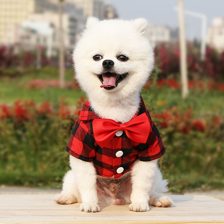 Chic Plaid Dog Shirt - Polyester Pet Apparel for Small to Medium Breeds, Ideal for Weddings & Special Occasions, Cute Dog Clothes