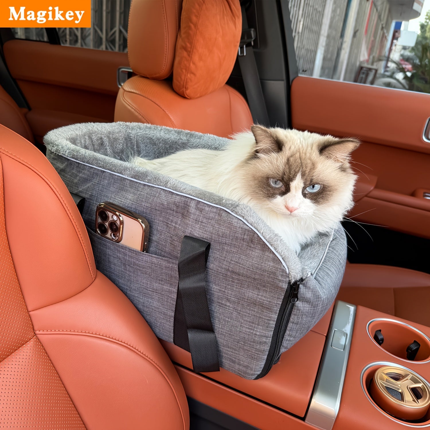 Magikey 1pc Is Suitable For Pet Car Seat Bags For Small And Medium-sized Dogs And Cats, Portable Travel Bag For Pets, Outdoor Pet Harness Bags, And Can Be Placed In The Central Armrest Of The Car