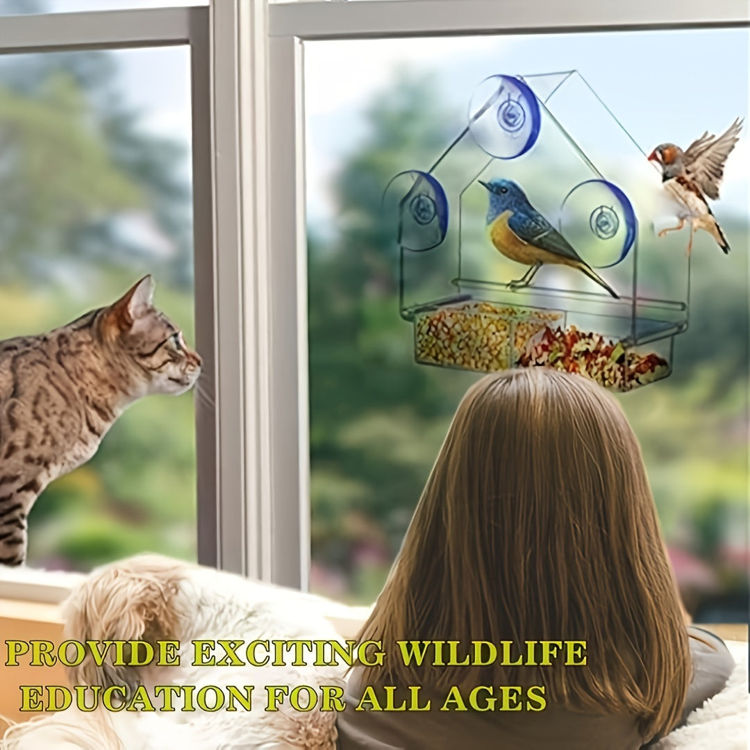Transparent Acrylic Bird Cage & Feeder - Wall-Mounted /Indoor bird aviary with Hanging Roof, Design, Easy-Clean - Attracts Birds with Clear Visor - for Small Birds, Sparrows, Finches, Robins - Pet bird housing & feeding stati