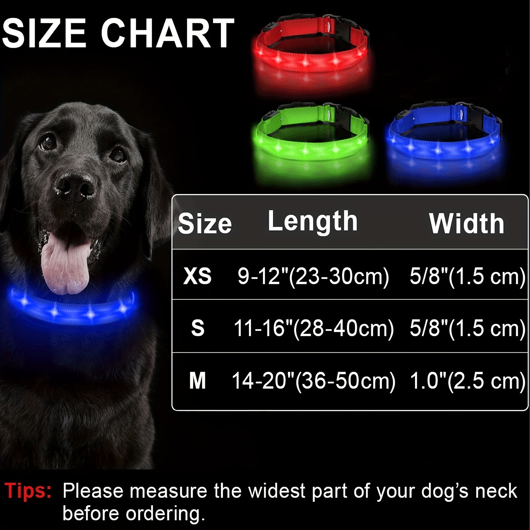 JOYTALE LED Dog Collar with AirTag Holder - USB Rechargeable, Nighttime Safety Light-Up Nylon Pet Collar for Small & Large Dogs