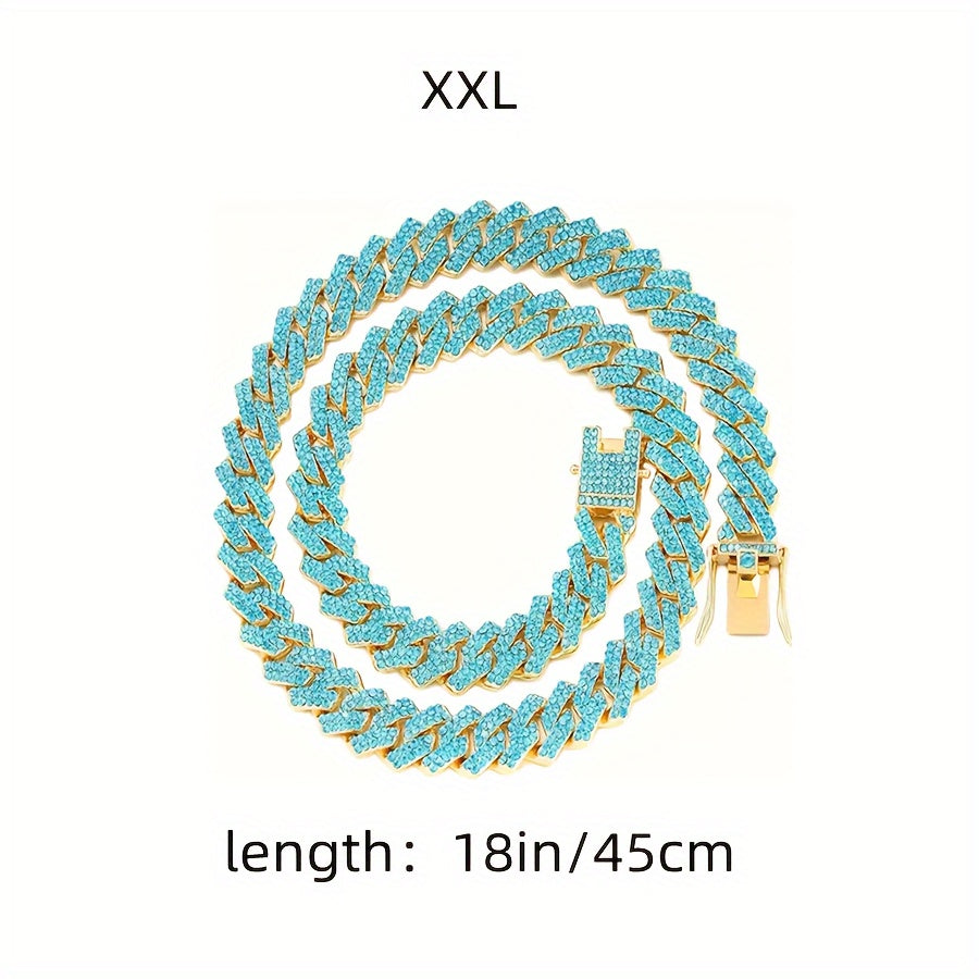 Luxury Precious Stone-Patterned Zinc Alloy Dog Necklace - Cuban Link Style Pet Collar Accessory