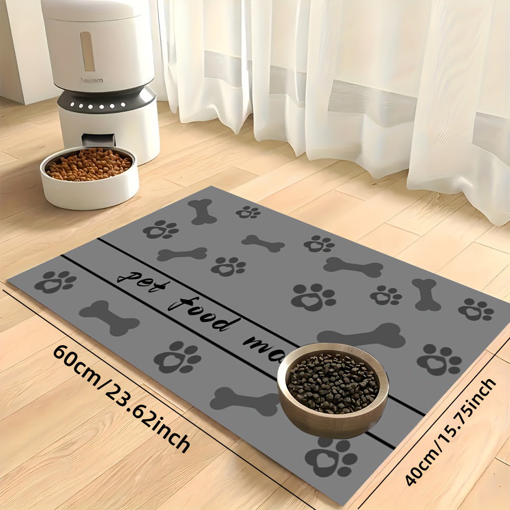 1 Absorbent Diatomaceous Earth Pet Feeding Mat with Paw & Bone Print Design - Quick-Dry, Waterproof Rubber Backing for Dogs & Cats Bowls, Ideal for Messy Eaters