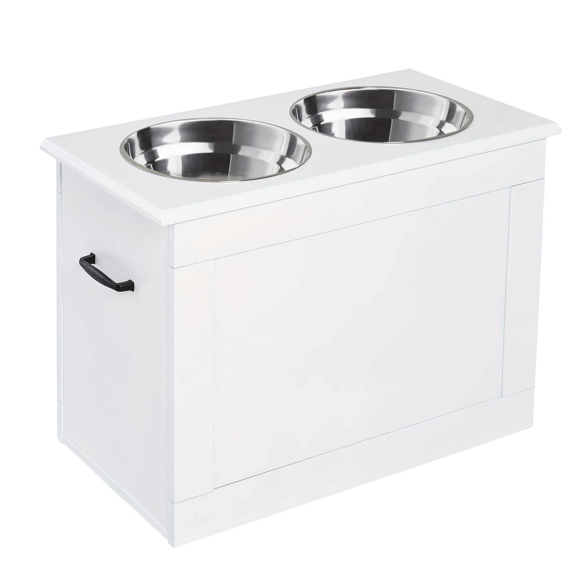PawHut Raised Pet Feeding Storage Station With 2 Stainless Steel Bowls Base For Large Dogs And Other Large Pets, White