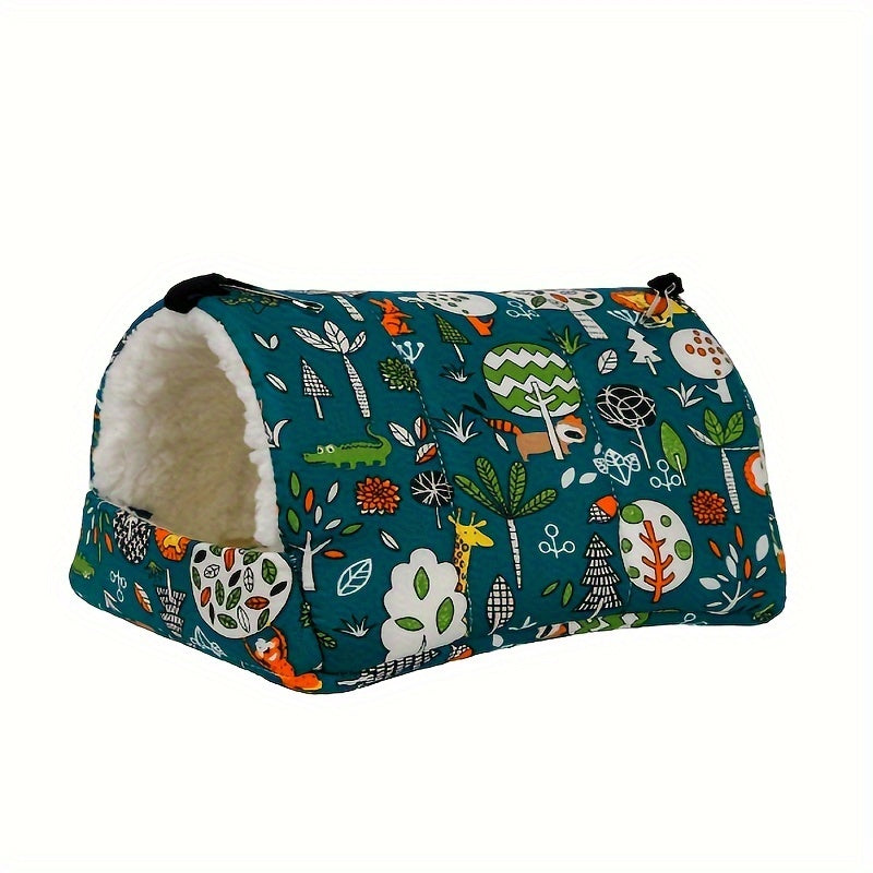 1pc Cartoon Printed Warm Fleece Bird Nest, Warm Triangular Sleeping Bird Hammock, Hanging Bedding Toy Bird Hideout