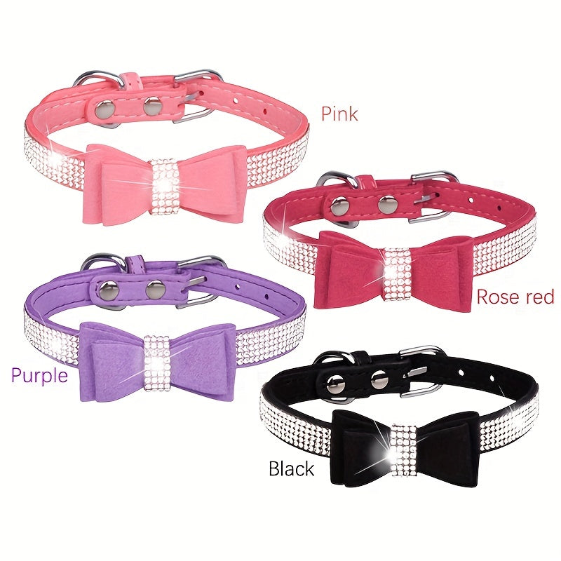 Rhinestone Dog Collar, Double-layer Bow Decor Pet Collar For Small Medium Large Dogs