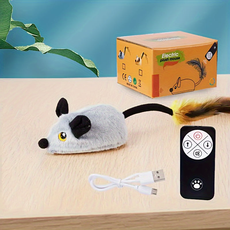 Interactive Cat Toys, Indoor Cat And Mouse Rechargeable Remote Control Cat And Mouse Toys, Feather Tail Electric Automatic Movement Remote Control Mouse And Cat Toys, All Varieties Of Cats Bored And Fun Cat Toys Wireless Chas