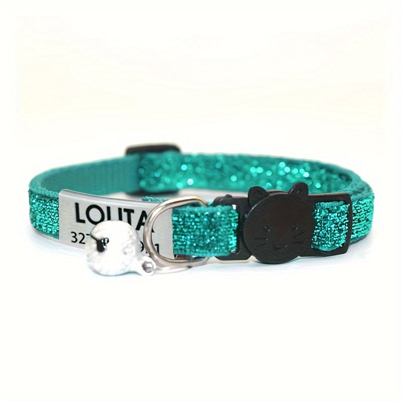 Personalized Bling Cat Collar With Nameplate, Glitter Cat Collar With ID Tag Pendant And Bell, Cute Customized Pet Collar ID Name Pendant Tags For Kittens And Puppy Dogs, Engraved Cat Decoration