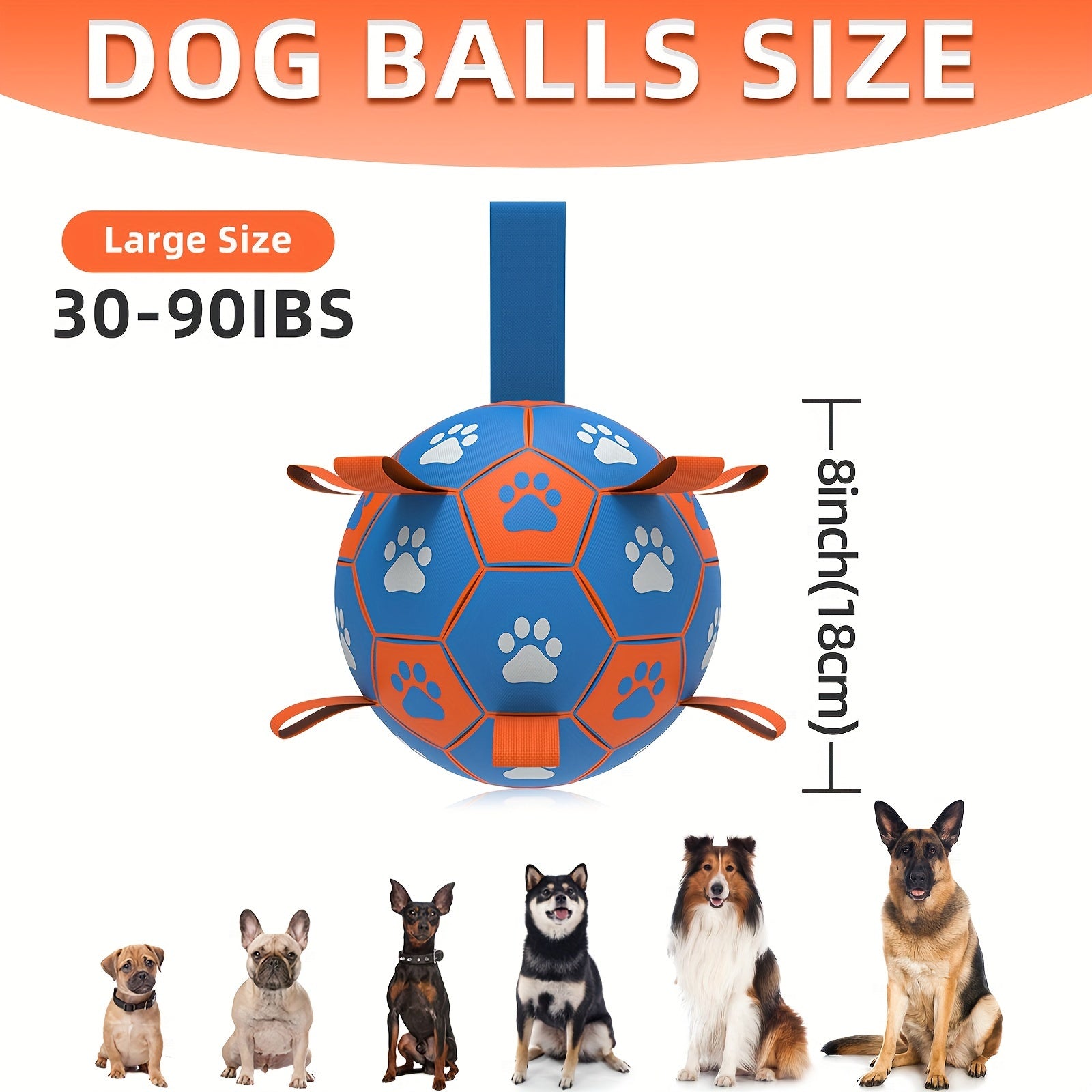 Interactive Dog Toy Ball - Durable Soccer Ball Design with Strong Webbing, Easy-to-Inflate, Encourages Active Play, Chase, and Tug of War - Essential Pet Toy Supplies, Vibrant Orange and Blue, Includes Convenient Inflater