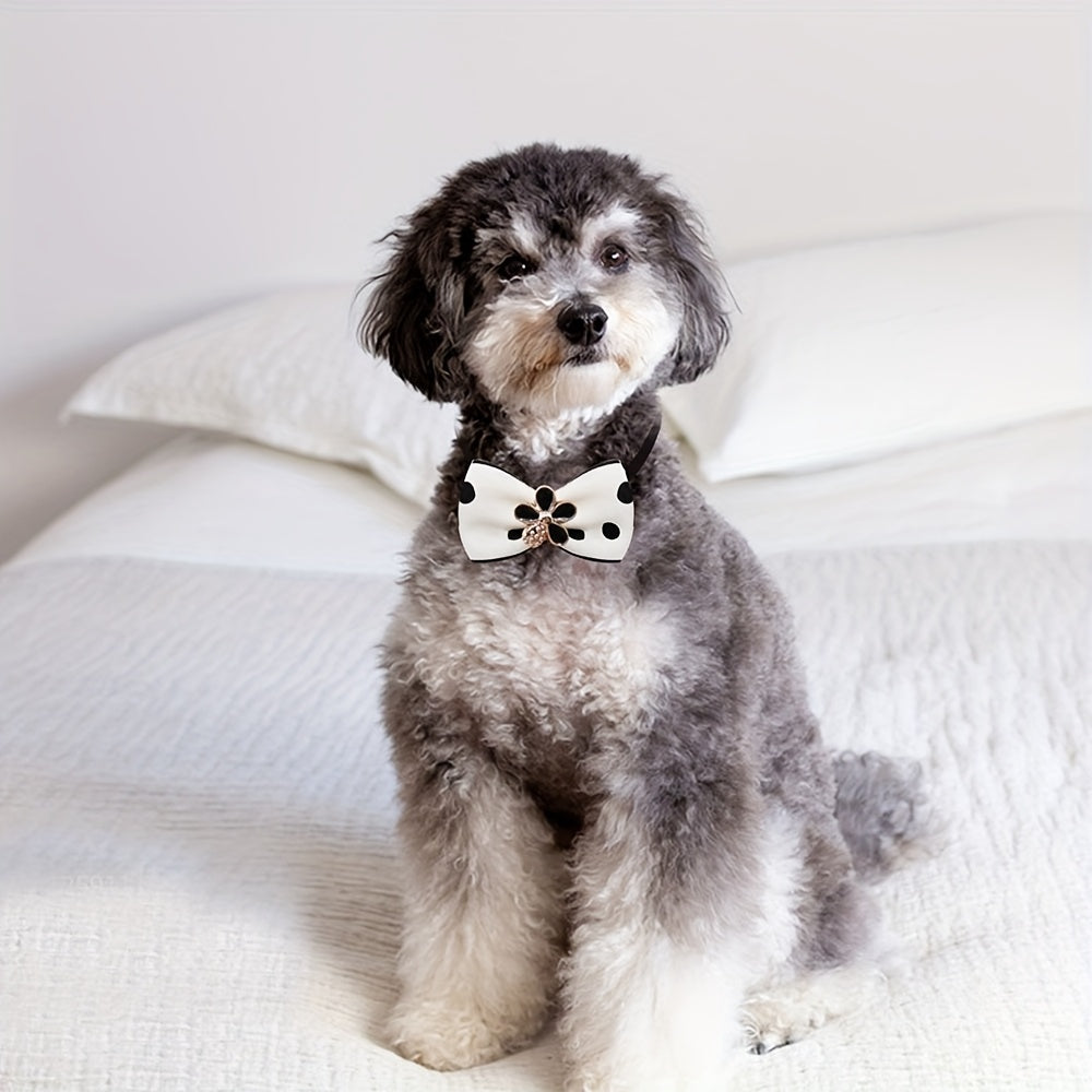 20pcs Luxury Adjustable Dog Bowties - Black & White Floral dog collars with adjustable Strap, Elegant Pet Accessories for Small Dogs, Cats - Perfect for Weddings, Parties, Photo Shoots - Easy-to-Wear Formal & Everyday Outfits